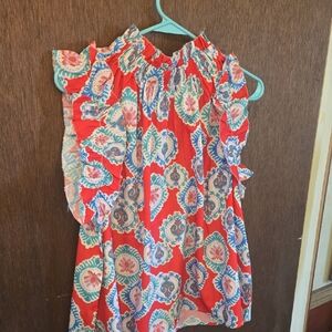 Red Floral Patterned Ruffle Sleeve Dress